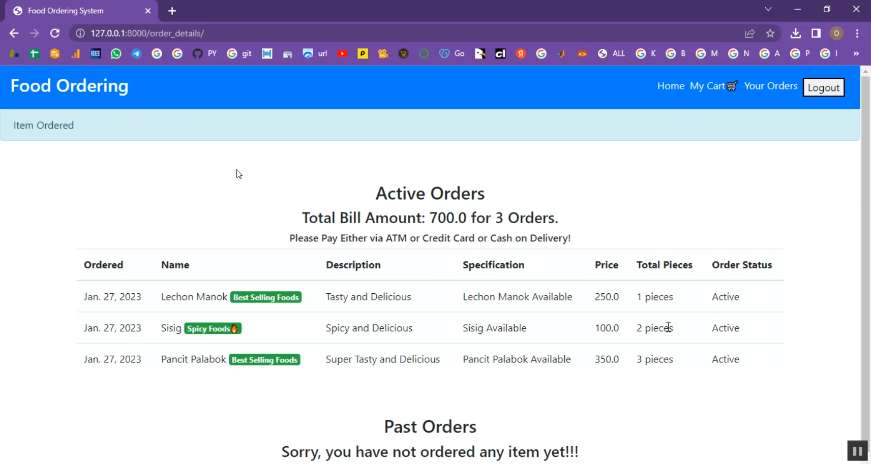 Food Ordering in Django Python