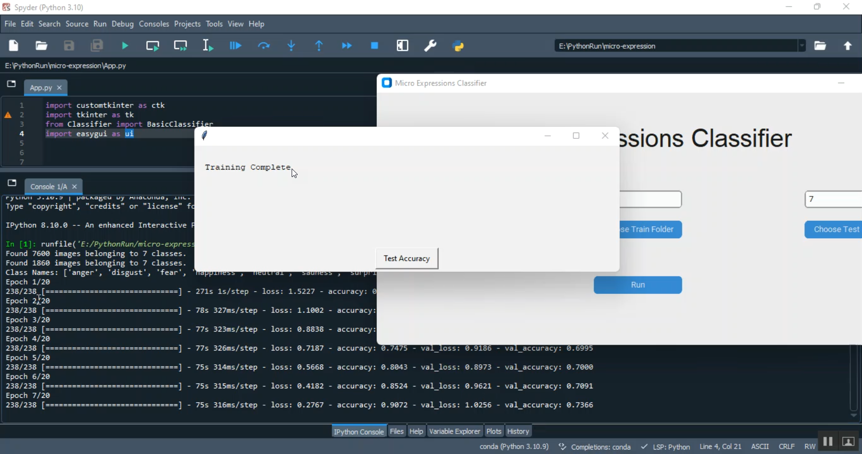 Micro Data Based expression Prediction TKinter in Python Projects