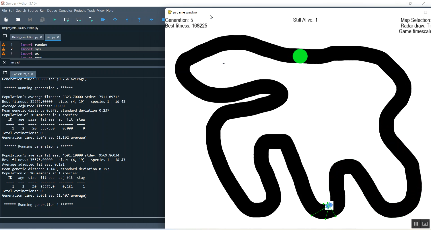 Taxi Dispatch System PYGame Simulation in Python Projects