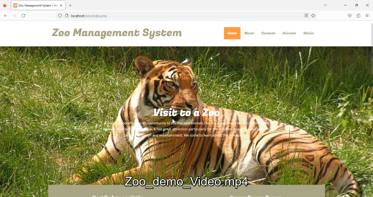 Zoo Management System in PHP Application Projects