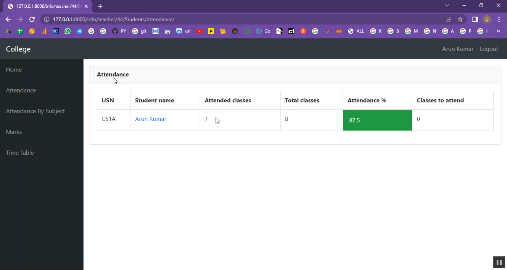 Student Attendance Management System in Django Python
