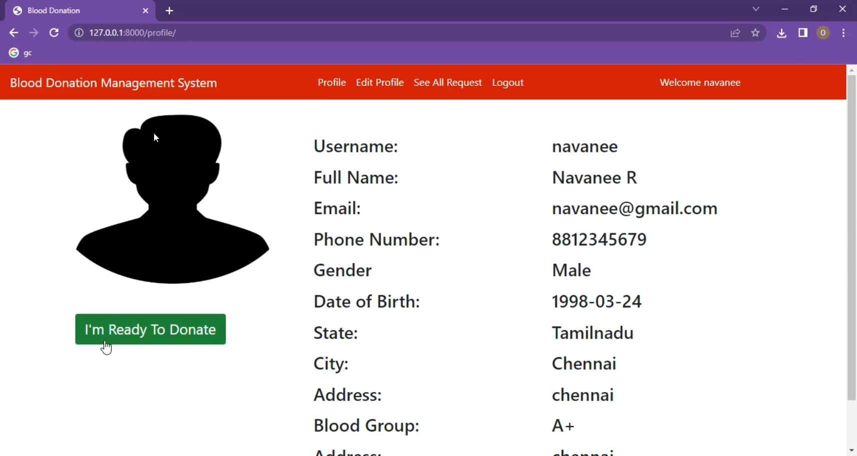 Blood Donation Management System in Django Python