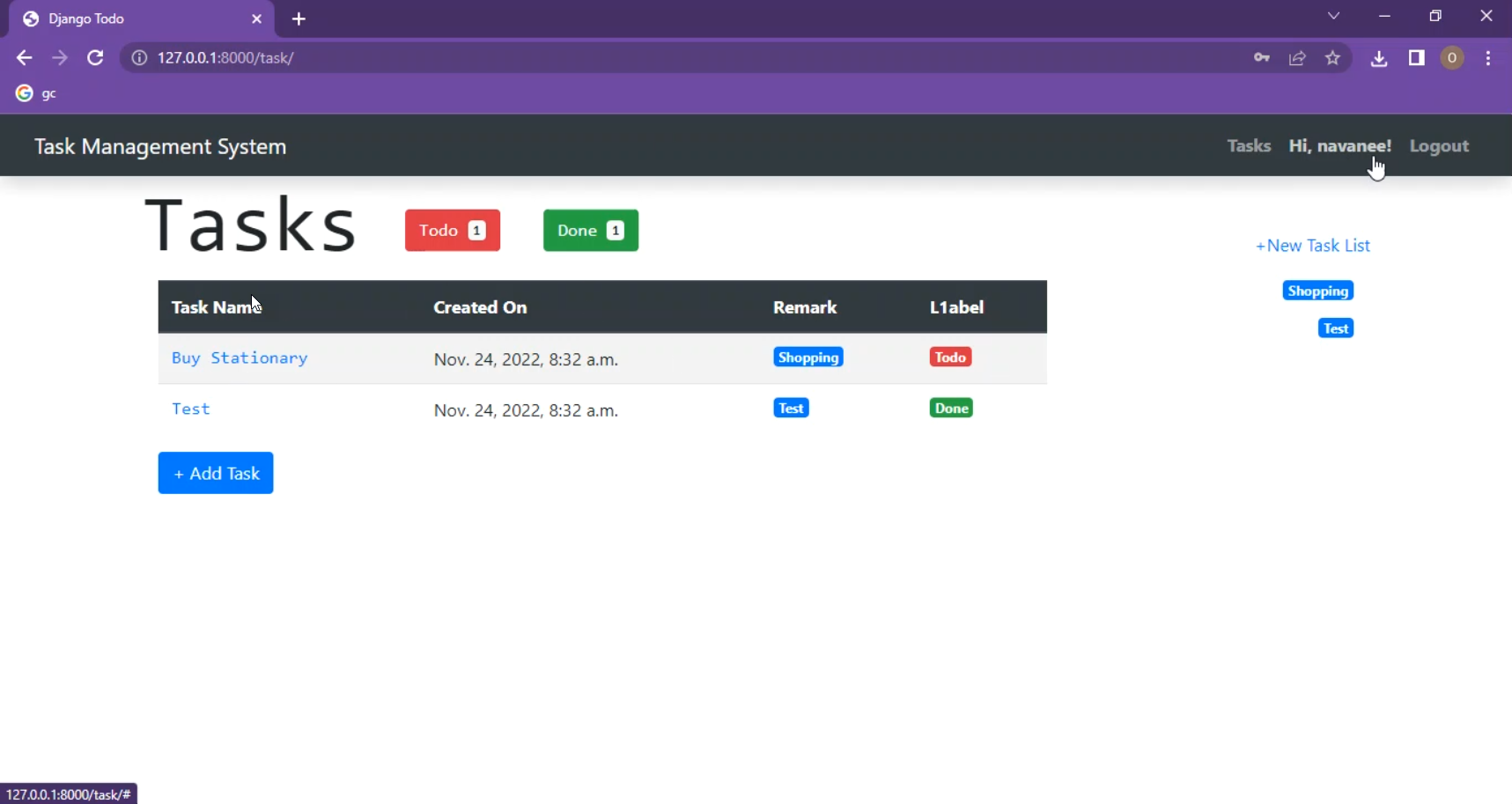 Task Management System in Django Python