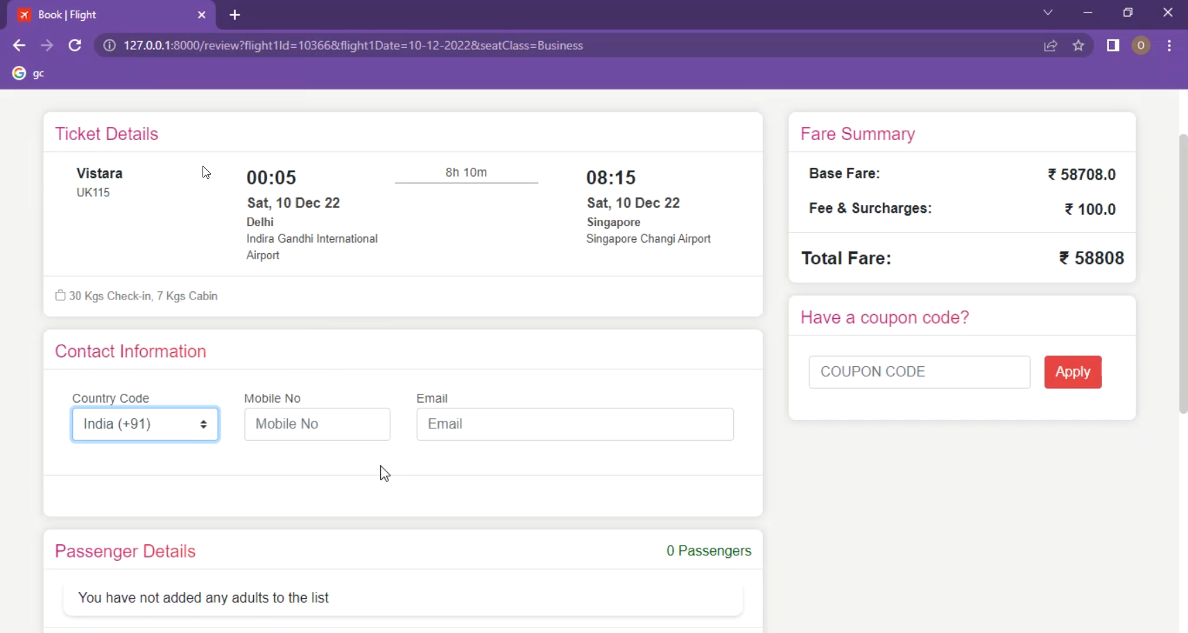 Airline Management System in Django Python