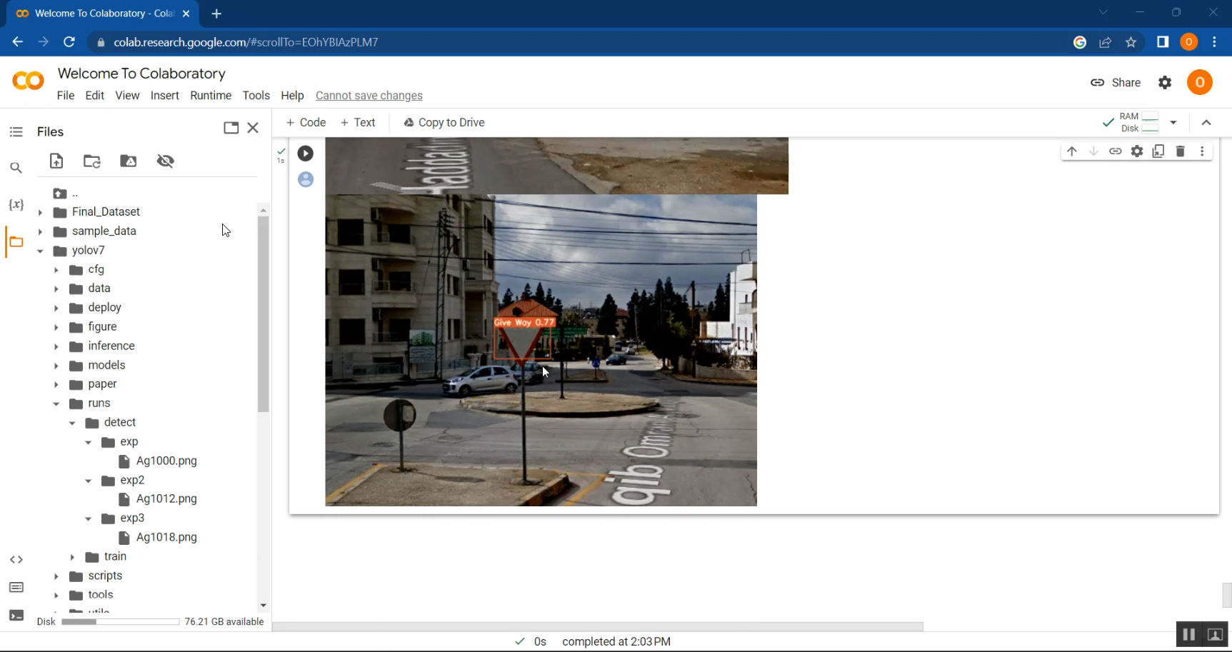 Traffic Sing Google Colab in Python Projects