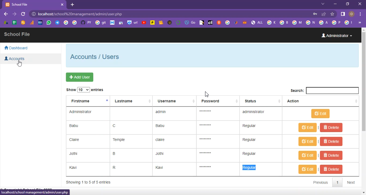 School Student Record File Management System in PHP Application Projects