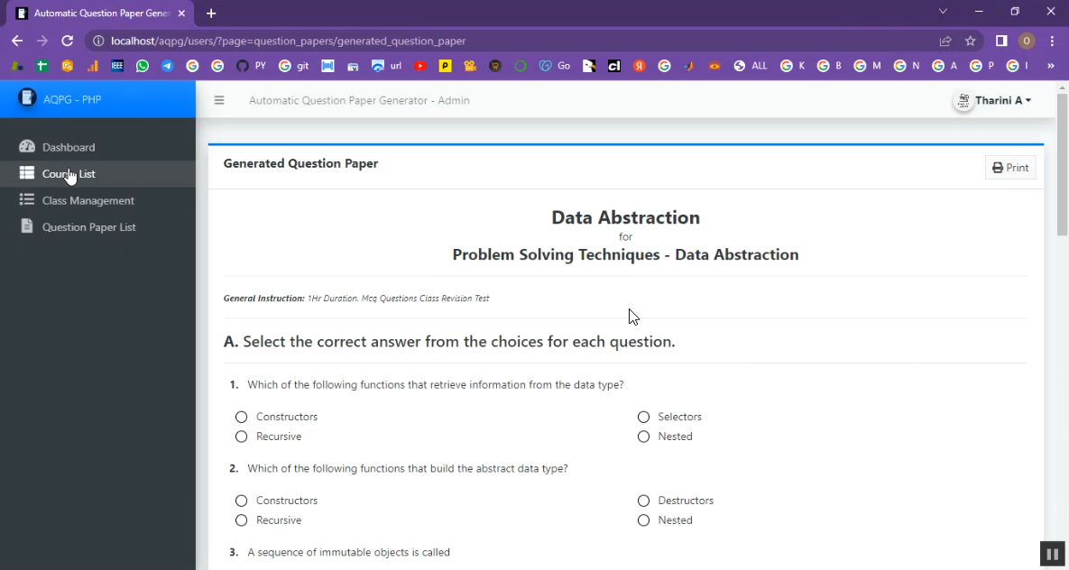Question Paper Generator System in PHP Application Projects