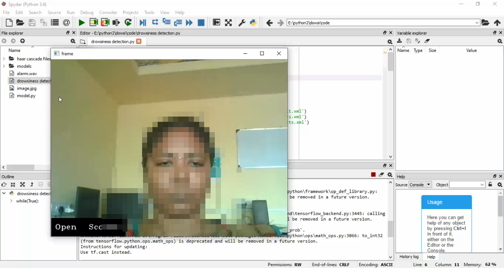 Driver Dowsiness Using Web Cam in Python Projects