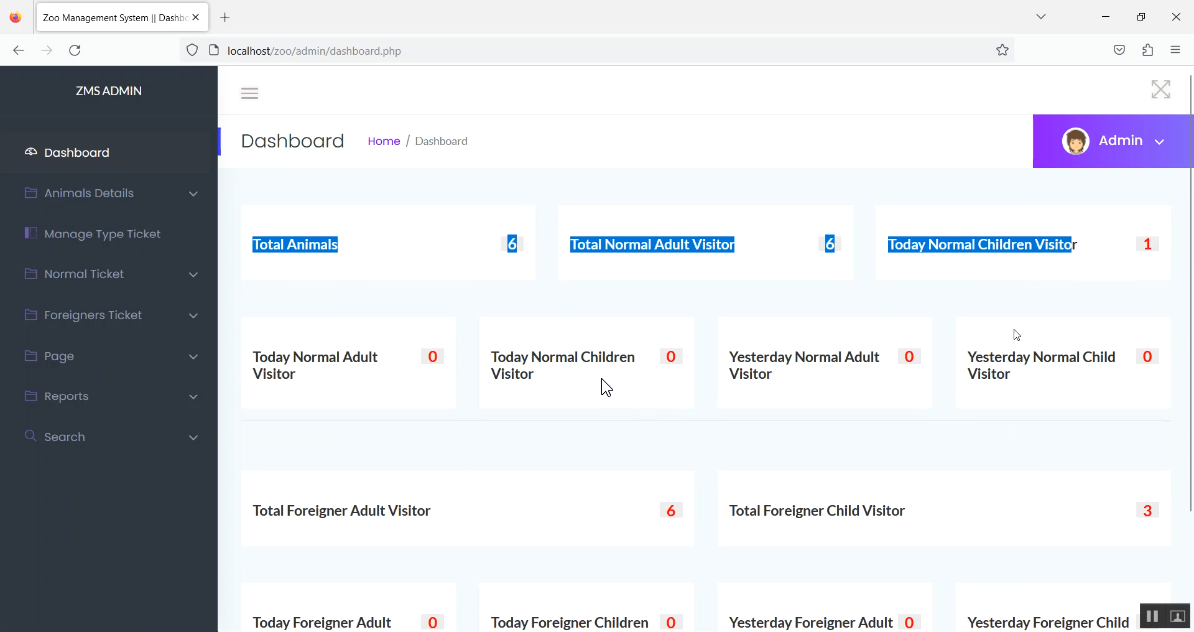 Zoo Management System in PHP Application Projects