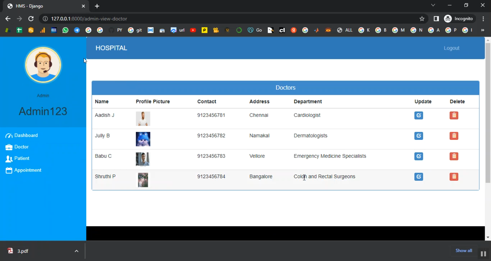 Patient Appointment Doctor Allocation System in Django Python
