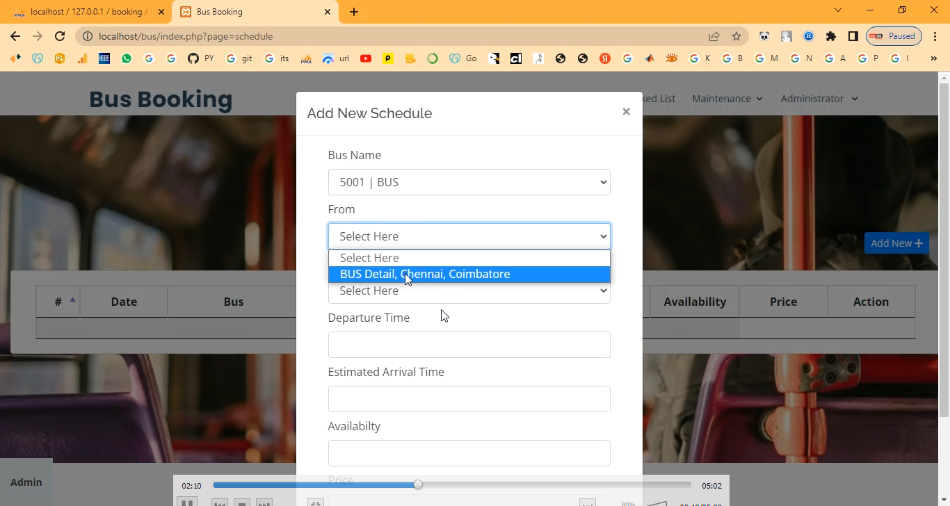 Bus Booking System in PHP Application Projects